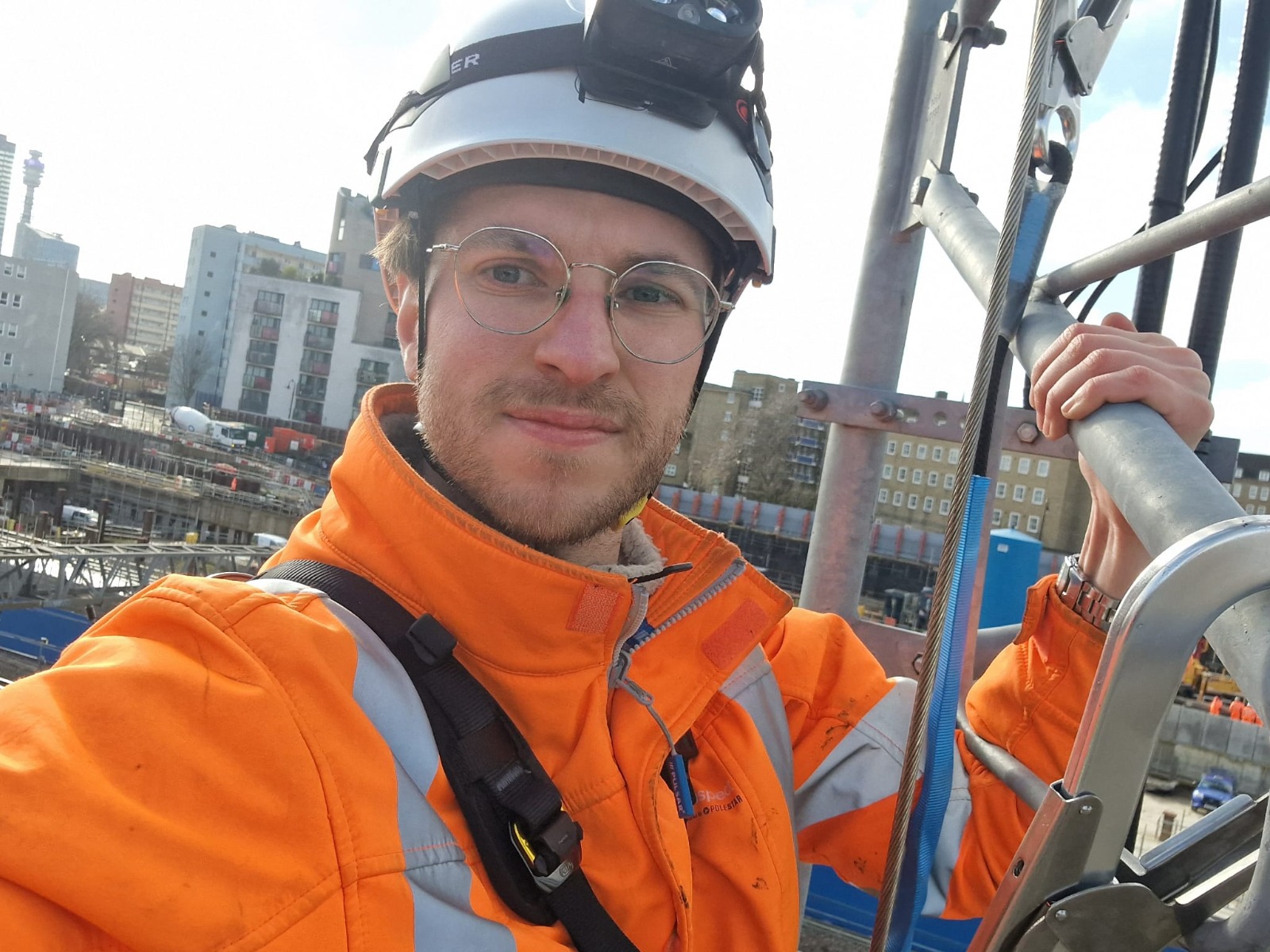 Bradley Hart, Structural Engineer at SWAL Engineering, on site in hi-vis and hard hat